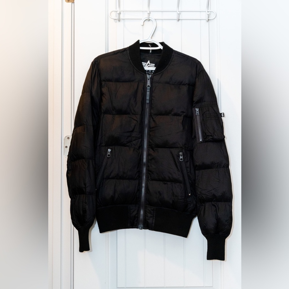 Alpha Industries Black Puff Bomber Jacket Size Small